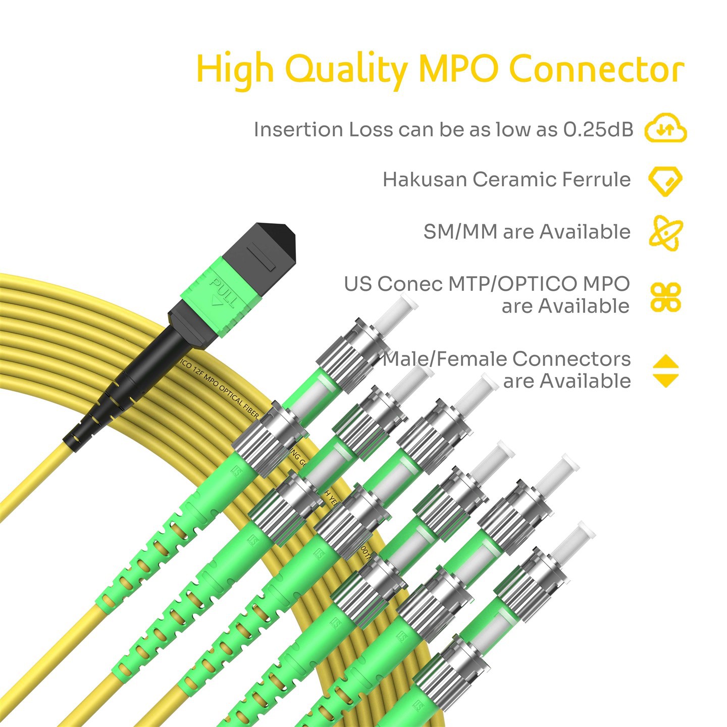 12-Fiber MPO-ST Breakout Cable
